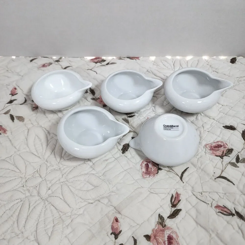 Crate & Barrel White Porcelain Mini Personal Pitchers Creamers Set of 5